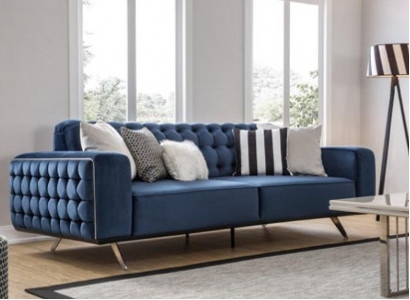 Klassische Chesterfield Dreisitzer Möbel Sofa Luxus Couchen Blau 3 Sitz Sofas